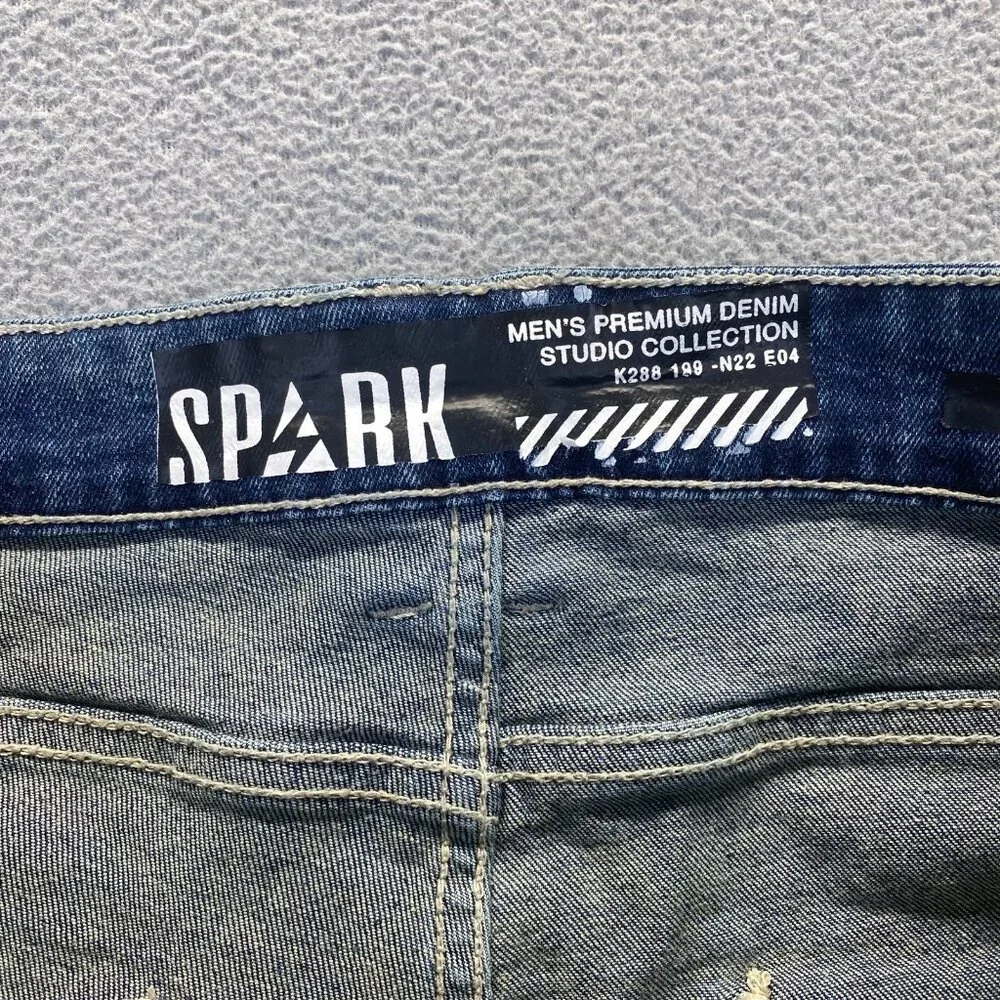 SPARK PREMIUM 29X38 Stretch Ripped Distressed Flare‎ Fit Stacked Denim Jeans